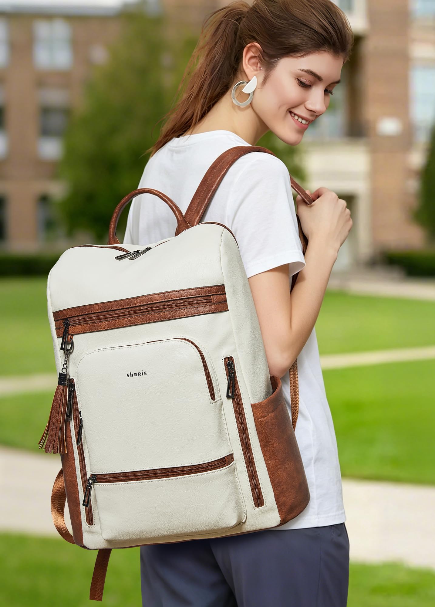 Shrrie aggiornato grande viaggio laptop zaino con si adatta 17 pollici laptop, impermeabile vegan cuoio computer zaino per donne e uomini lavoro Business College