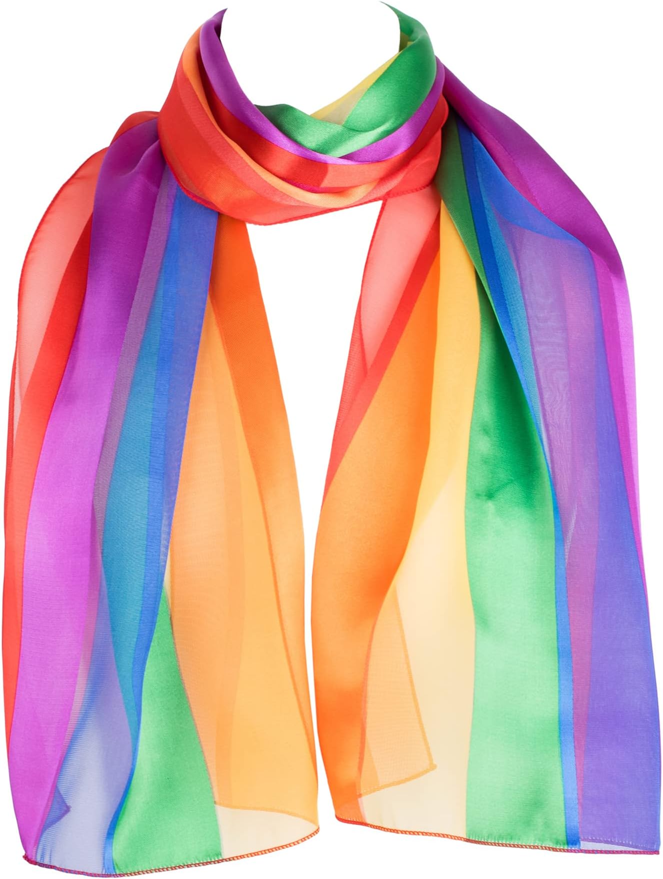 Chiffon Satin Scarf with Rainbow Stripes