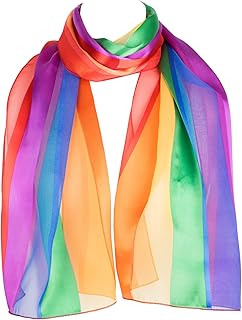 Hat To Socks Chiffon Satin Scarf with Rainbow Stripes