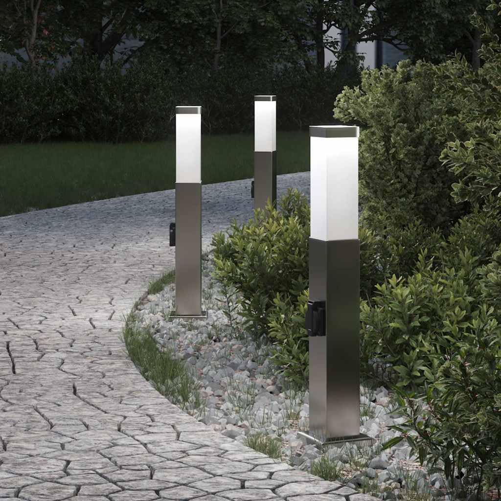 Lampa słupkowa z gniazdem 3 sztuki 50 cm stal szlachetna IP44 oświetlenie