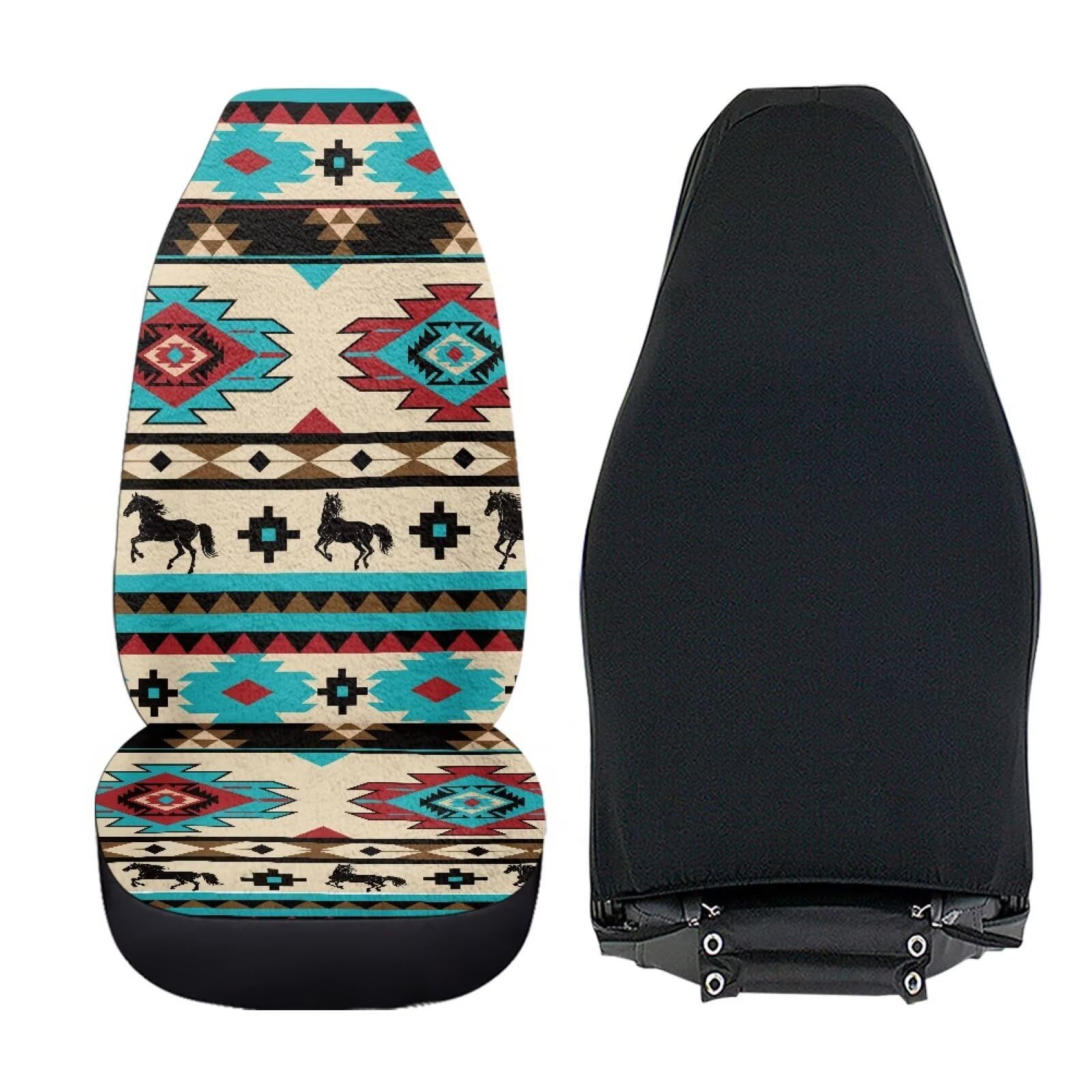 Pferde Autositzbedeckungen für Vordersitze Navajo Aztec Soft Automotive Sitzkissen Abdeckungen Flannel Auto Innenraum Zubehör Kompatibel mit SUV, Limousine