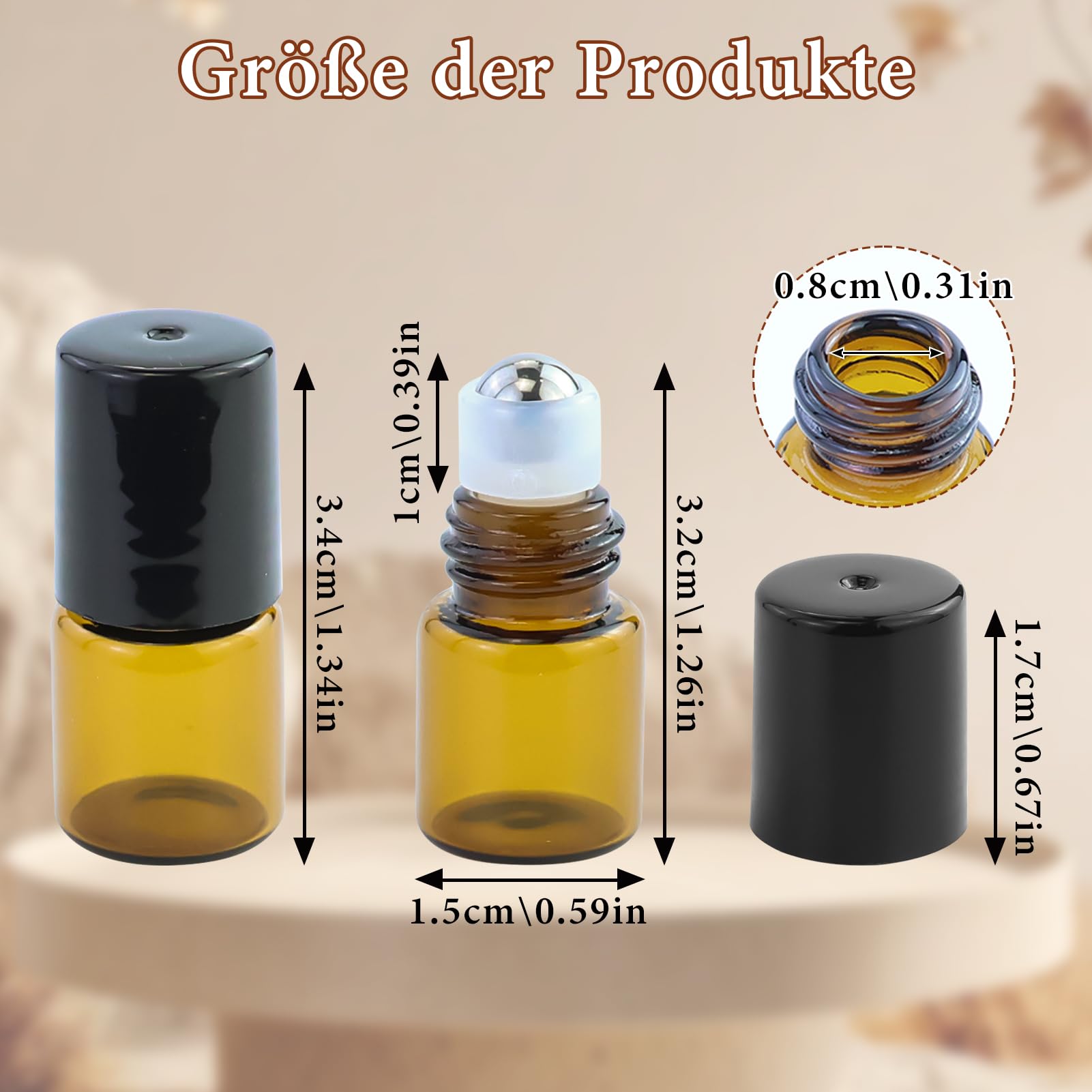 52 pièces Mini Rouleaux de verre brun, 2ml rouleau sur des bouteilles de verre avec des balles de rouleau en acier inoxydable, Rouleau de verre en ambre, pour les huiles, mélanges d'aromathérapie