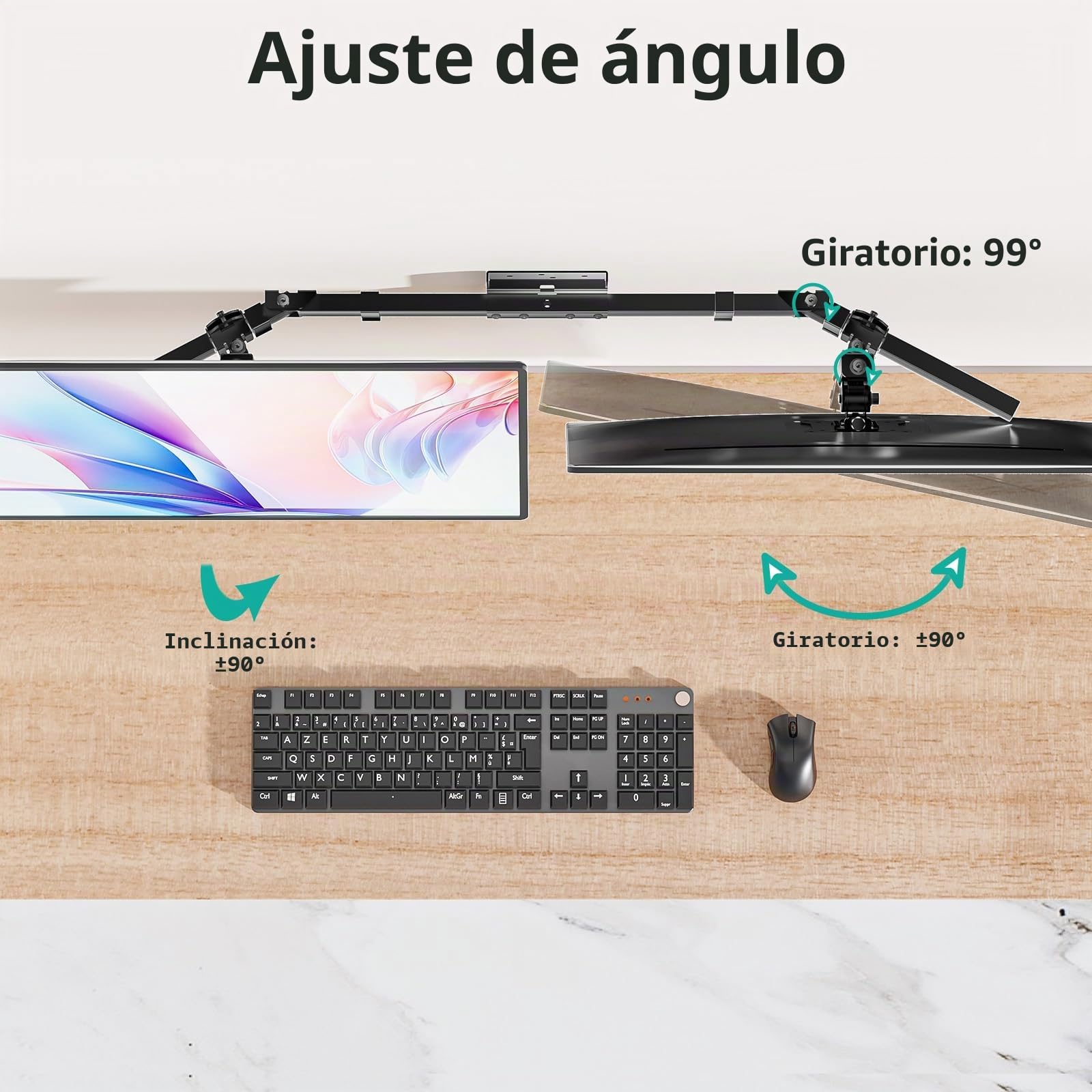 WALI Soporte de Pared para Monitor Dual de 17 a 38 Pulgadas, Brazo ultraancho para 2 monitores, Soporte de Pared Giratorio e inclinable para Ordenador con Orificios de Montaje de 75 x 75/100 x 100 cm