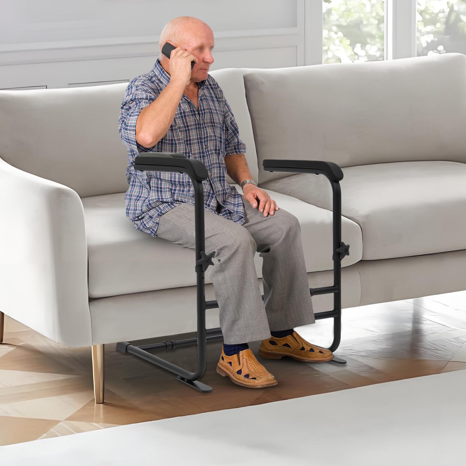 Sollevamento per divano/letto/toilette, dispositivo di sollevamento antiscivolo per anziani con manico largo, regolabile in altezza e larghezza per pazienti e disabili, fino a 204 kg (nero)