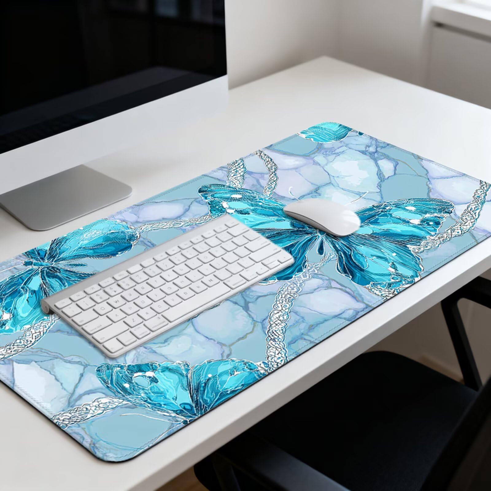 Niebieska podkładka pod mysz XXL 1200 x 600 mm, duża antypoślizgowa podkładka pod mysz do gier, akcesoria biurowe, wodoodporna podkładka pod mysz z zamykaną krawędzią do biura, domu i pokoju zabaw