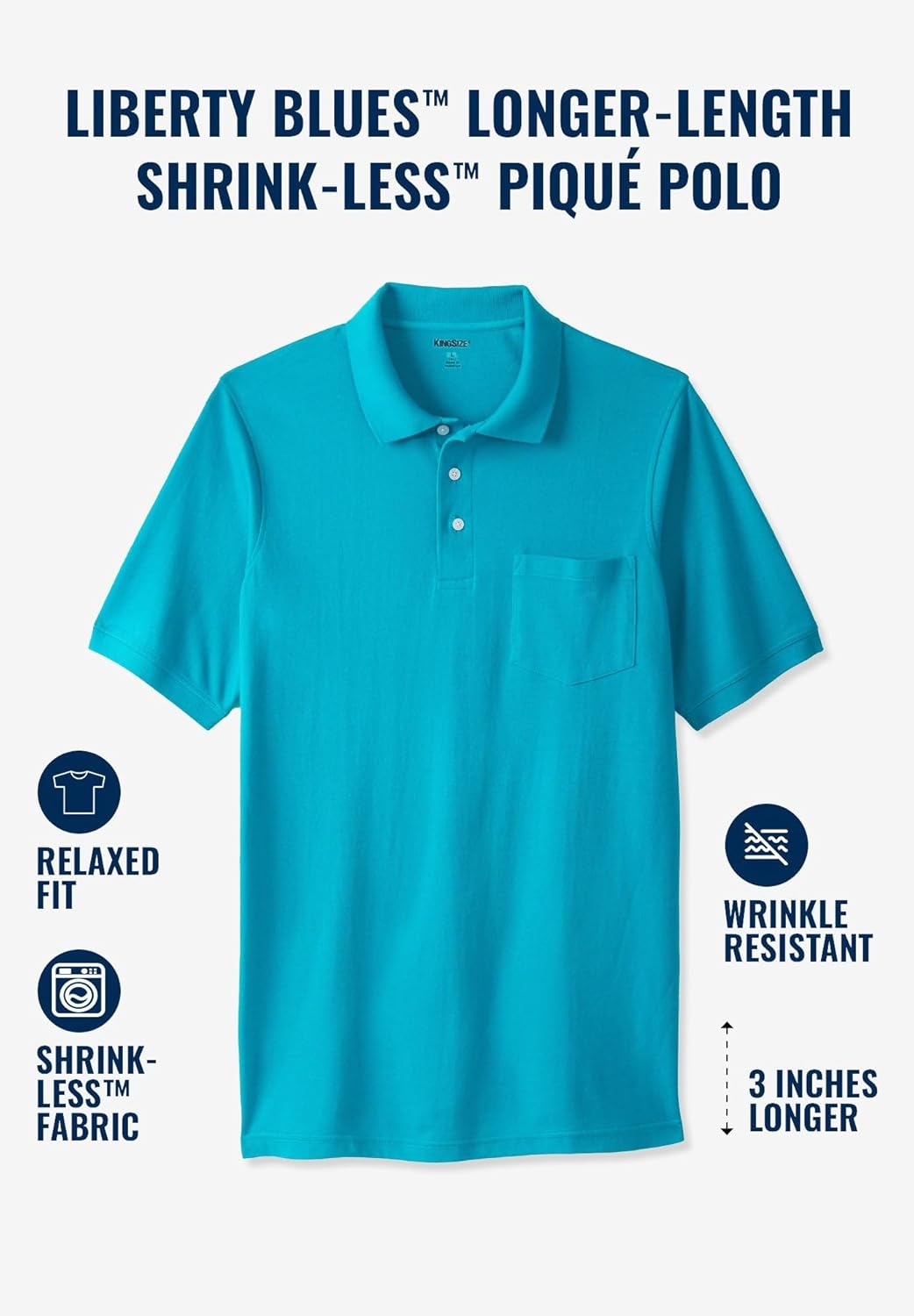 Liberty Blues by Kingsize Men's Big & Tall Longer-Length Shrink-Less Cotton Polo