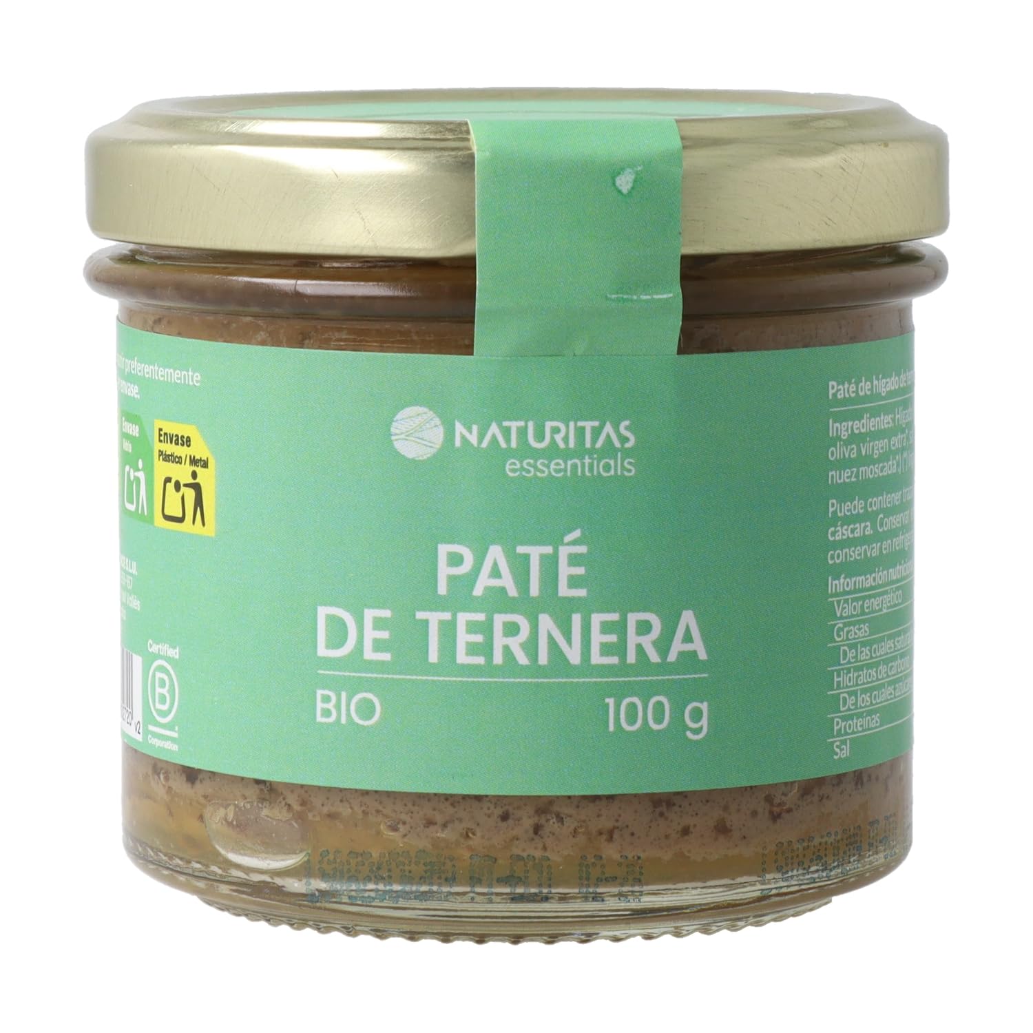 Paté de hígado de ternera de pasto libre BIO | 100g | Naturitas Essentials | Paté de hígado de ternera de pasto | Origen ético rico en hierro | Patés