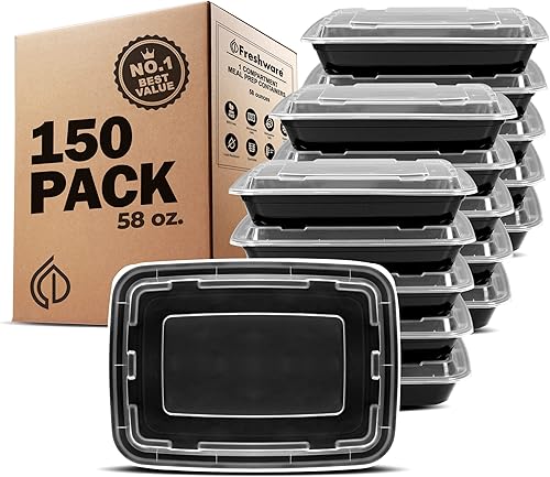 Freshwware - Recipientes para comida preparada, 150 unidades, 1 compartimento para almacenar comida, contenedores con tapas, caja Bento, libre de