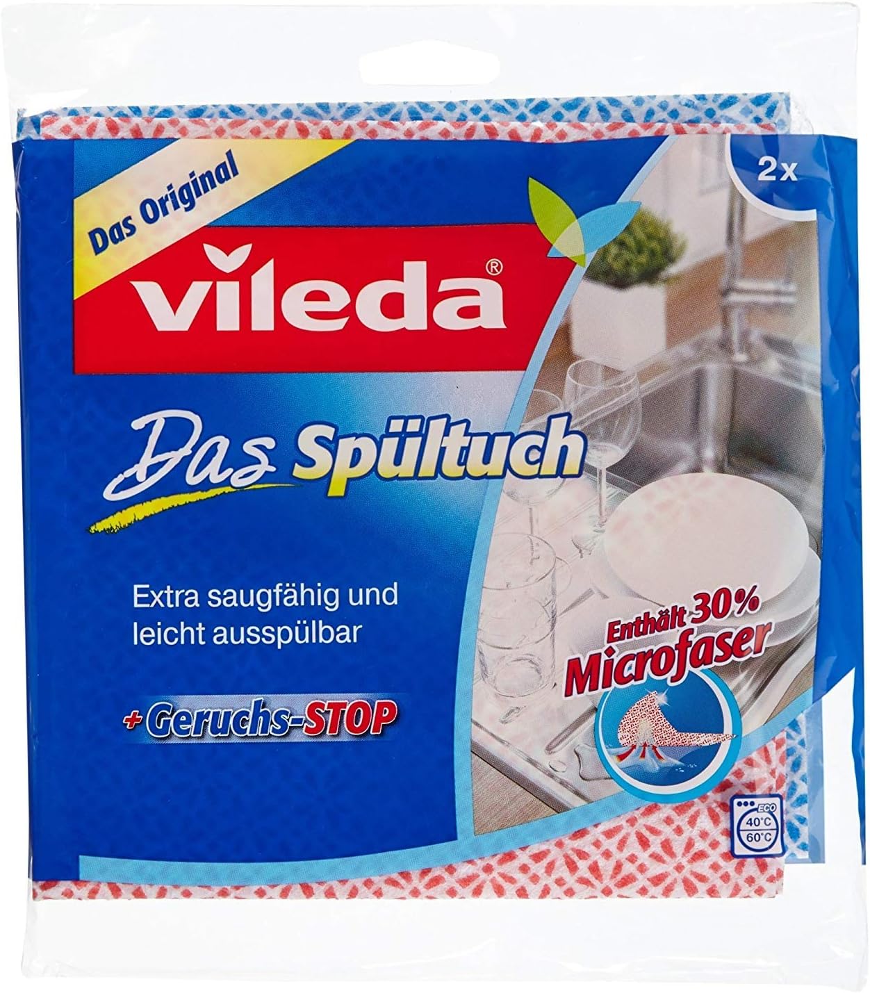 Vileda Dish Cloth with 30 Microfibre for Longer Lasting Hygienic