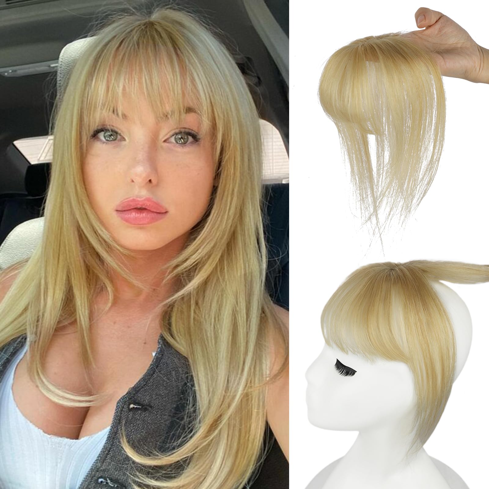Vigorous Bangs Hair Clip, 360° Cover Clip in Bangs Real Human Hair 100% Human Hair Clip on Bangs for Women Fake Bangs for Daily Wear (Honey Blonde)