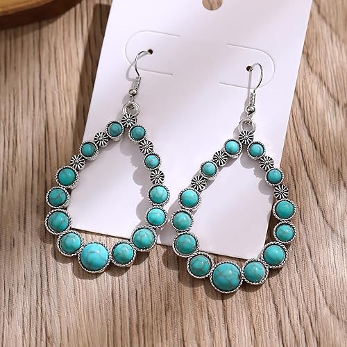 Miniatura 4 de Boolavard Turquoise Bohemian Dangle Earrings for Women, Turquoise Dainty Teardrop Drop Earrings Boho Hoop Healing Stone Earrings Jewelry Gifts