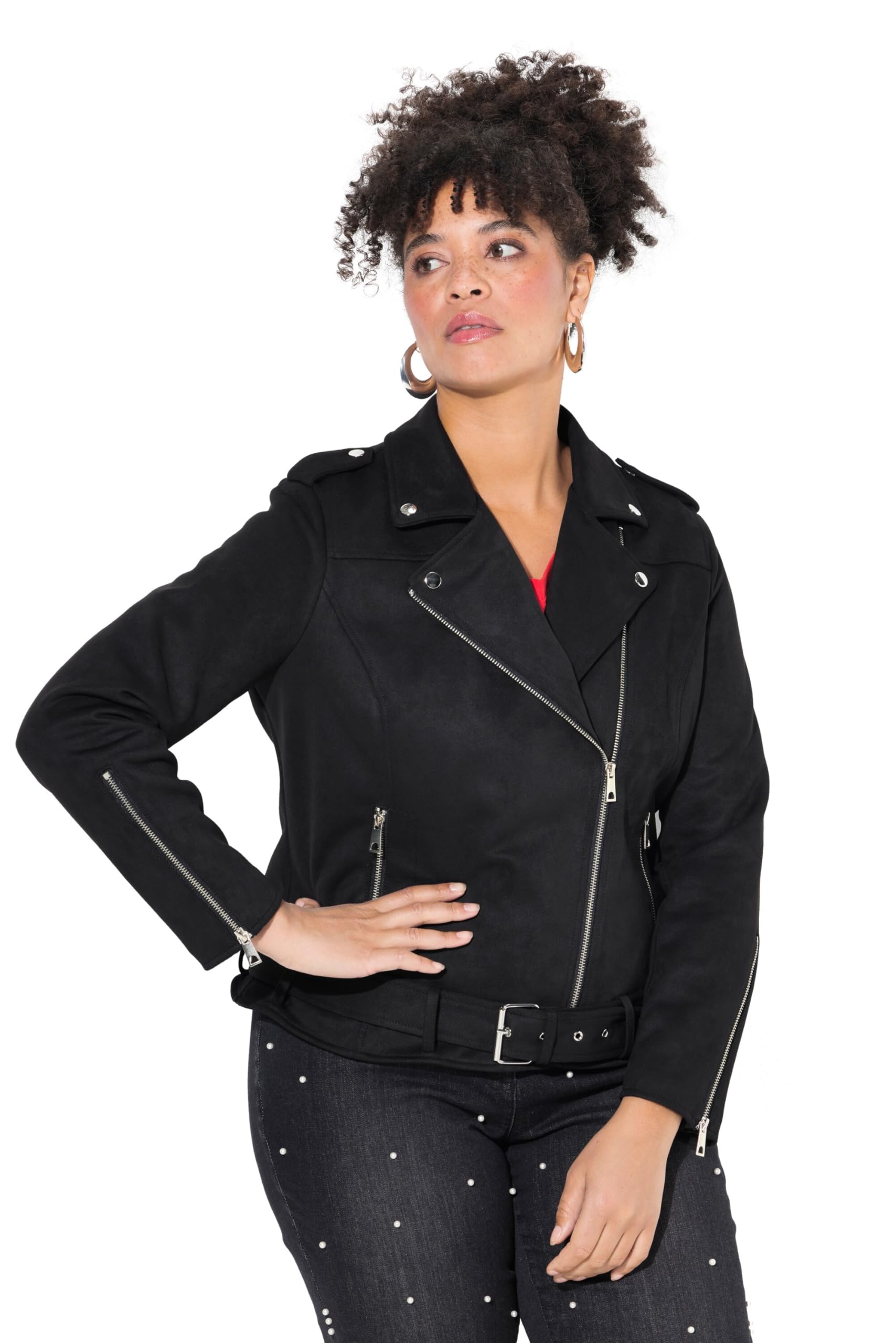 MIAMODA Damen große Größen Übergrößen Plus Size Bikerjacke, Veloursleder-Optik, Revrskragen 838772