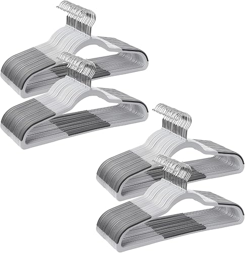 SONGMICS Perchas para Abrigos, Paquete de 100 Perchas de Plástico para Abrigos, que Ahorran Espacio, Gris Claro y Gris Oscuro UCRP050G100