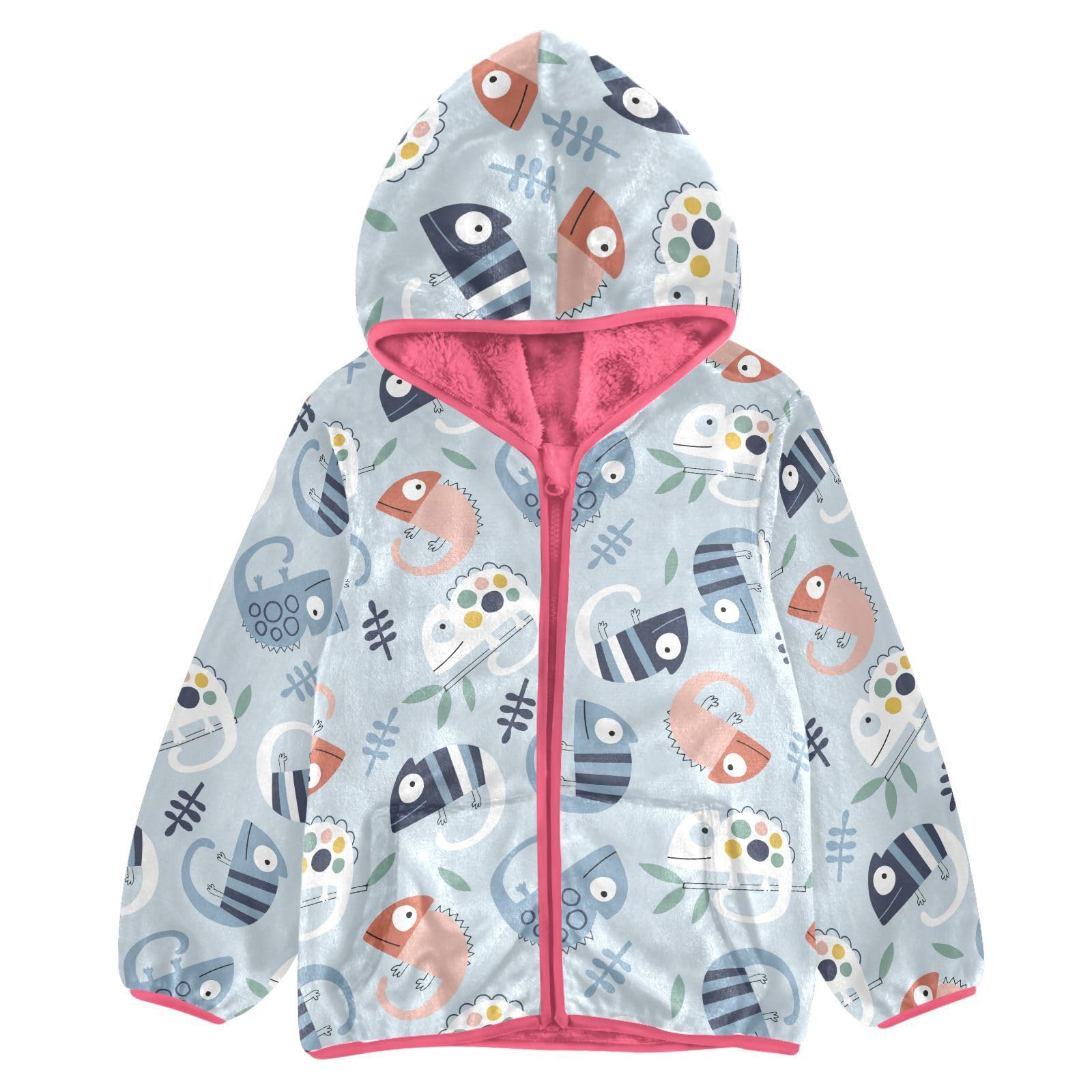 Yuiboo Cute Chameleons Blue Kids Sherpa Jacket Toddler Boy Dress Coat pink Lightweight Zip 3T