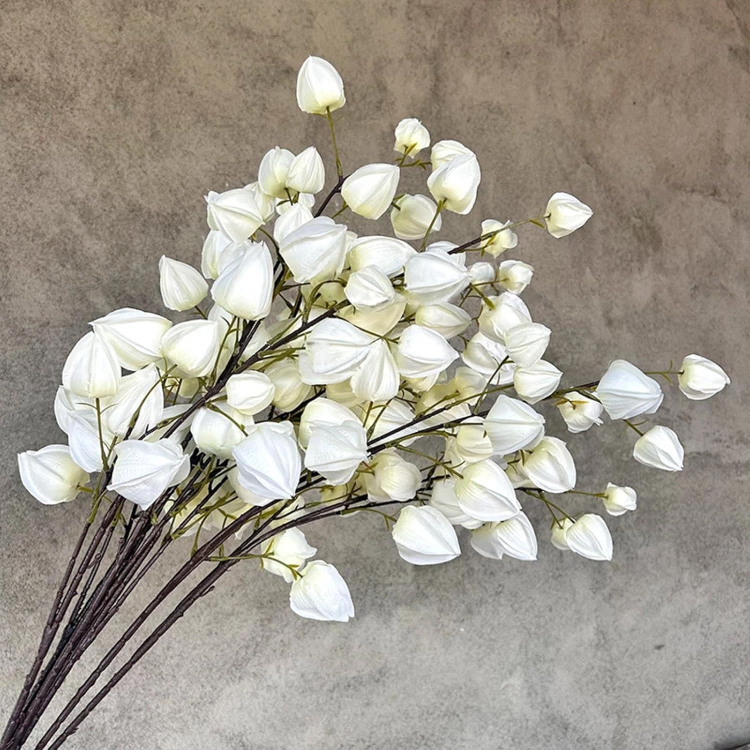 White Artificial Lantern Flowers 5 Stems – 38" Realistic Winter Cherry Branches with Silk Blooms – Faux Floral for Wedding Centerpieces, Aisle Decor, Vase Arrangements – DIY Home Decor（No vase）