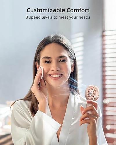 Miniatura 4 de Koonie Mini ventilador de mano portátil, potente ventilador personal de escritorio pequeño de 3 velocidades con luz LED, bonito diseño de pestañas