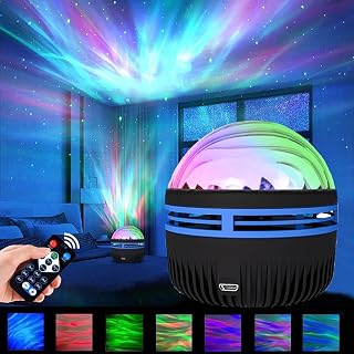 2 in 1 Aurora Borealis and Ocean Waves Projector, LED Starry Sky Projector with Remote Control and 7 Lighting Effects Polar Light Lamp for Bedroom Decoration