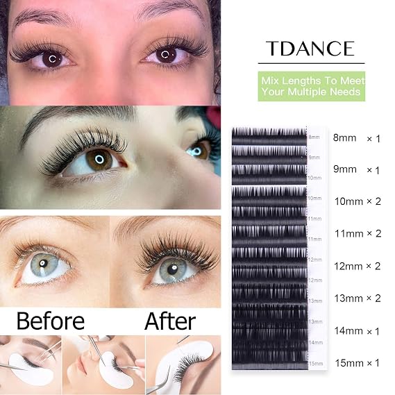TDANCE Lash Extension Matte Black Eyelash Extension C CC D DD J B L Curl Volume & Classic Lash Extensions 0.03-0.18mm Thickness Professional Salon Use(0.05-CC,8-15 mm)