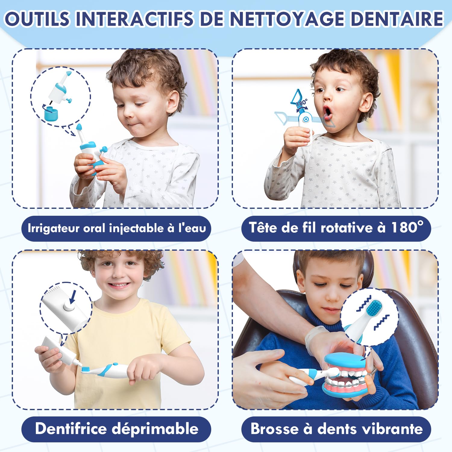 Lehoo Castle Malette Docteur Enfant, Kit de Dentiste, Jeux Enfant 3 Ans, Jouets de Dentiste pour Enfants, Kit de Médecin Cadeau pour Filles et Garçons de 3-8 Ans(Bleu)
