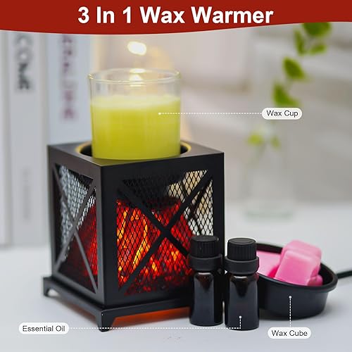 Miniatura 2 de Calentador de cera para chimenea, calentador de cera derretida con temporizador para derretir cera perfumada de metal, quemador de cera 3 en 1,