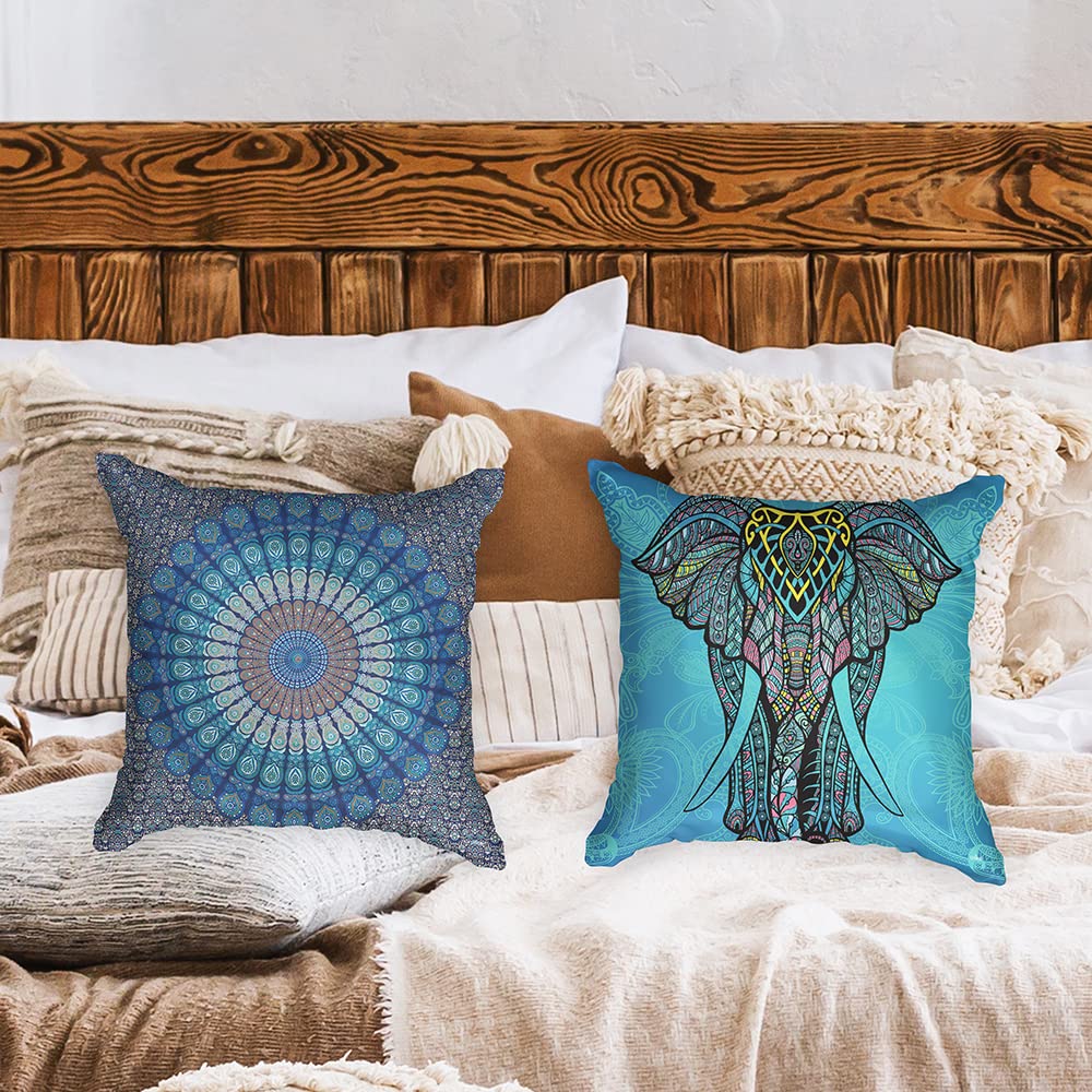 Ulticool, Cushion Cover, Mandala and Elephant Bohemian Hippie Ibiza, Set of 2 Designs, 45 cm x 45 cm - Image 2