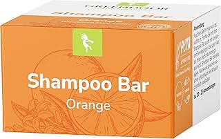 GREENDOOR Naturkosmetik Shampoo Bar Orange vegan 75g, festes plastikfreies Haarshampoo ohne Sulfate Parabene, Haare pflegende Bio Sheabutter + Aloe Vera, natürliche Haarpflege