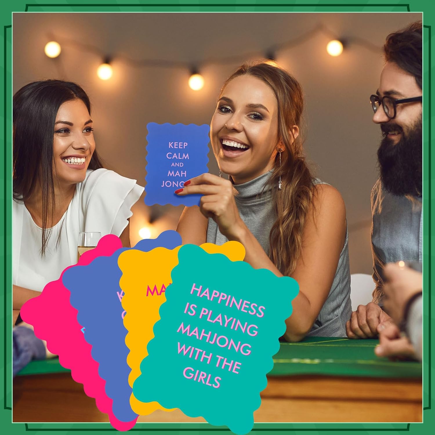 Maitys 4 Pcs Color Mahjong Shuffler Cards with Funny Sayings for Mixing Shuffling Tiles Thick PVC Shufflers with Wavy Scalloped Edges Mahjong Accessories Gifts for Lovers Playing(Multicolor,Funny)