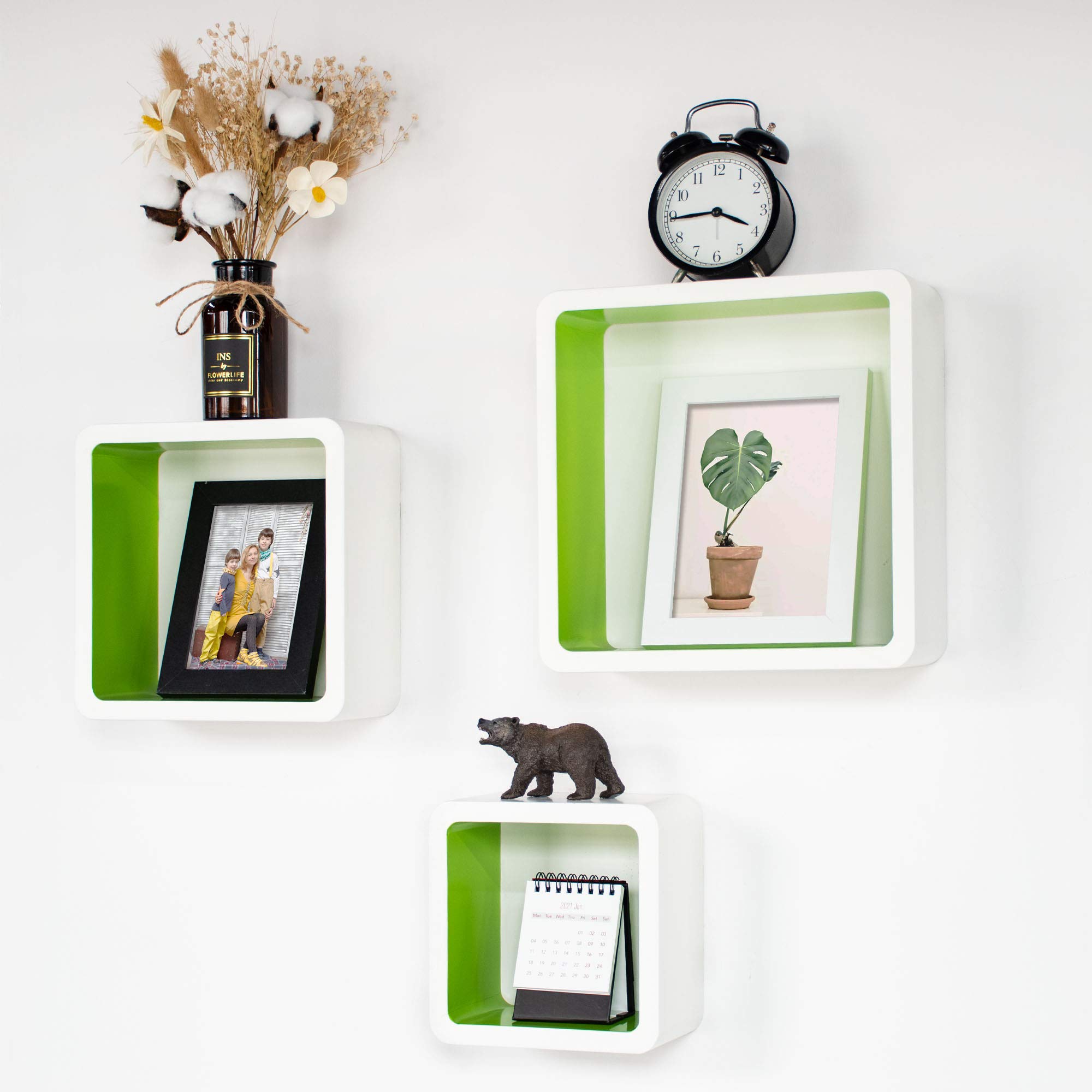 Buy Ezigoo Cube Floating Wall Shelves Pack of 3 White & Grass Green