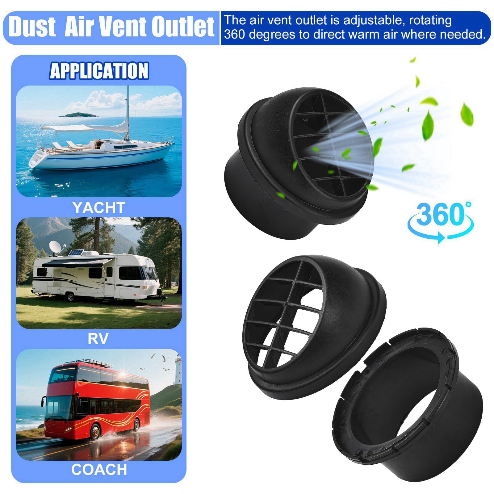 Blueshyhall 2 stuks staande verwarming luchtuitlaat 42/60/75 mm, draaibare auto verwarming diesel staande verwarming luchtuitlaat accessoires van PP, luchtuitlaat voor staande verwarming van auto