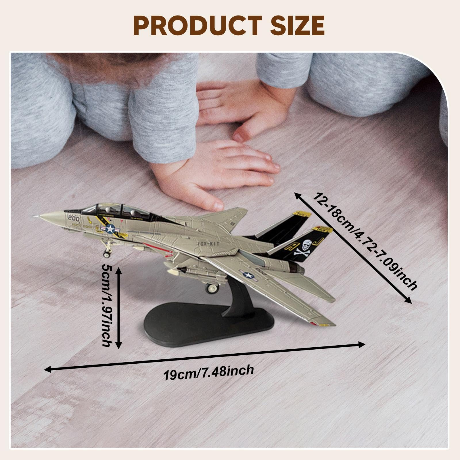 Modello Aereo F-14A in Lega 1/100 con Ala a Freccia Variabile e Base Espositiva, Caccia Stimolato per Camera da Letto