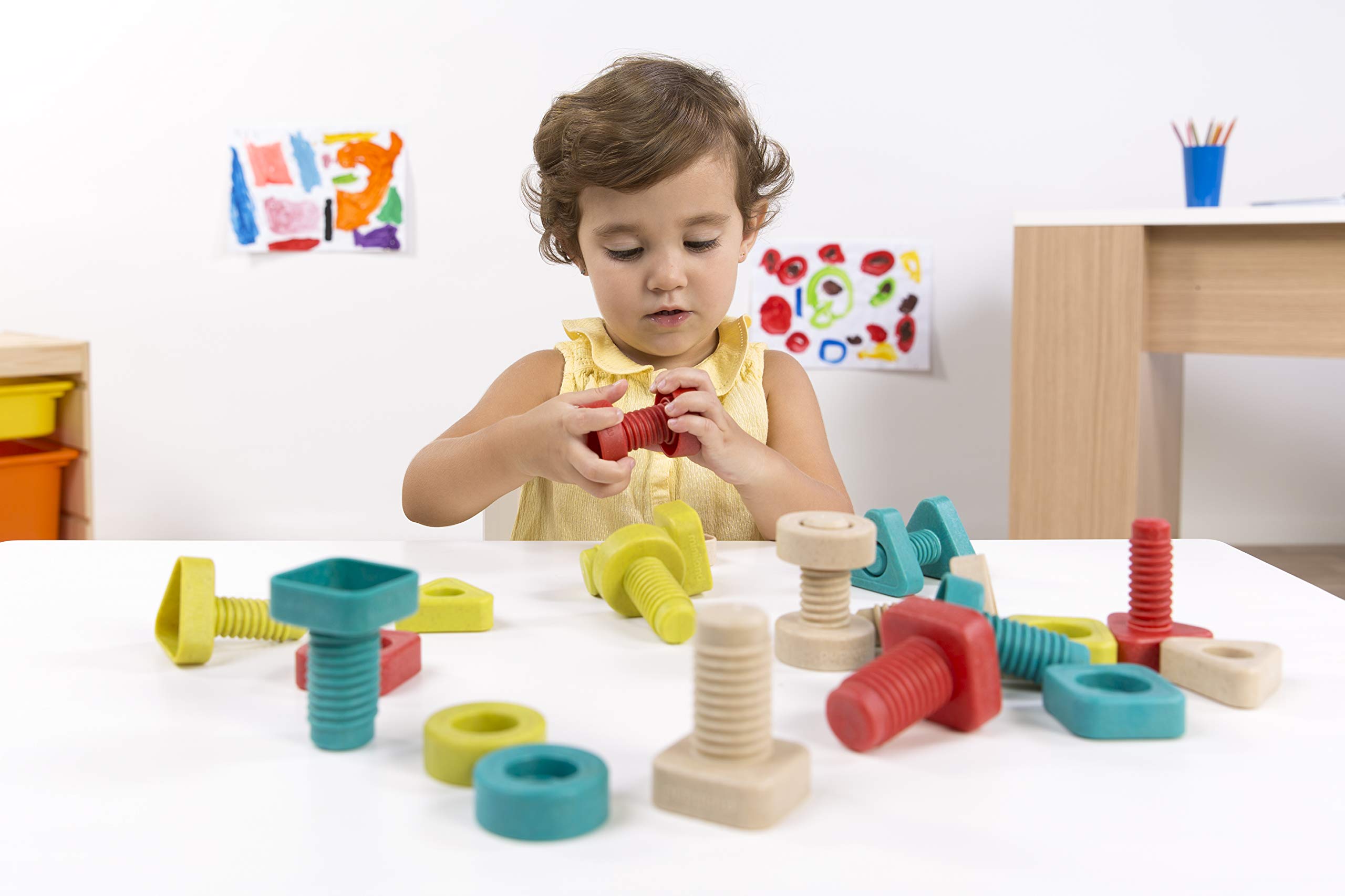 Miniland Eco Dadi & Bulloni con attività - STEM, Geometrico, Forme, Coordinamento Visivo Motorio, Altamente Resistente