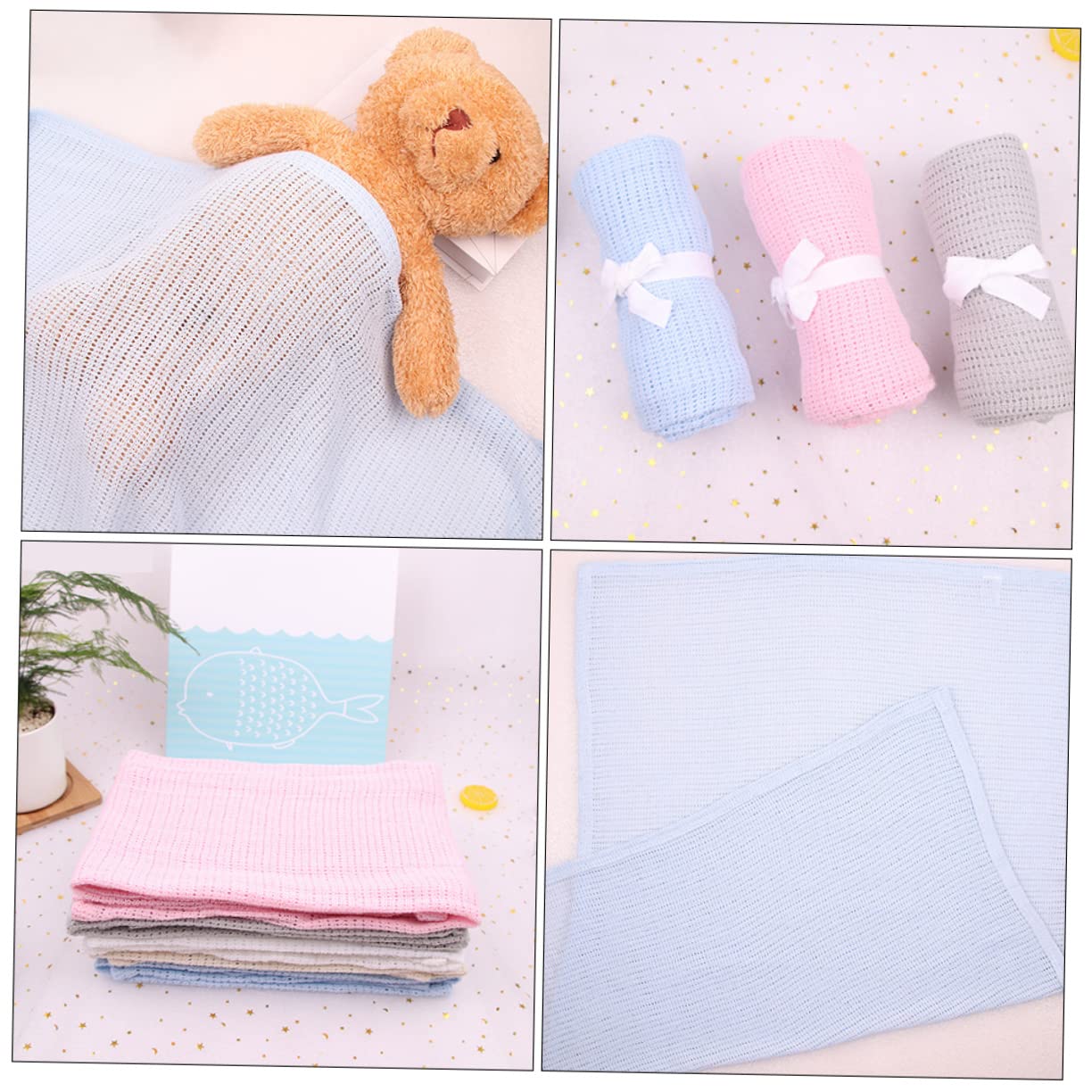 3 Piezas Manta de Algodón para Recién Nacidos para Envolver Bebés y Niñas Azul Claro Rosa y Gris