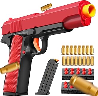 Soft Bullet Foam Shell ejecting Blasters Pellet Ball Pistol Realistic Dart Hand Gun Cool Stuff Model Coolest for Age Year Old Boy Toy Teen Teenager teenag Gift Idea (red&Black)