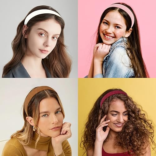 Miniatura 2 de Wecoe 10 diademas de gamuza para mujer, de 1 pulgada de ancho, color rojo, blanco, negro, rosa, morado, azul, verde, antideslizante, a la moda,