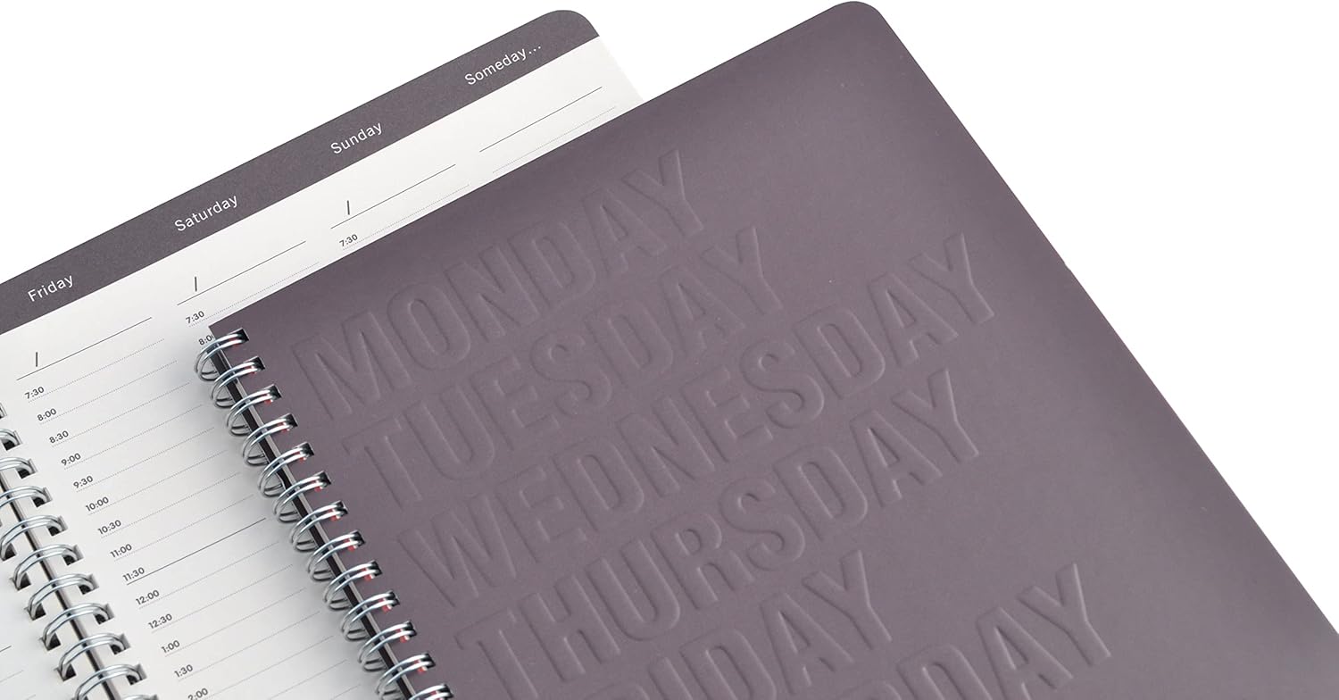 Black PU Leather 8 Days-a-Week Embossed Journal Daily Planner Notebook (7X9.5) by Bob's Your Uncle