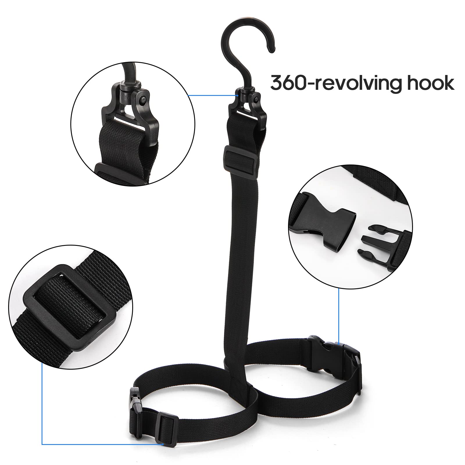ZENFUN Lot de 4 cintres pour bottes de pêche avec sangle réglable, noir