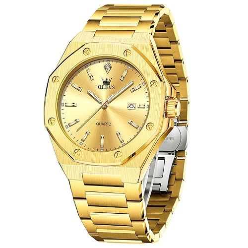 Men's Stainless Steel Watch, Large Face Octagonal Three-Hand Analog Quartz