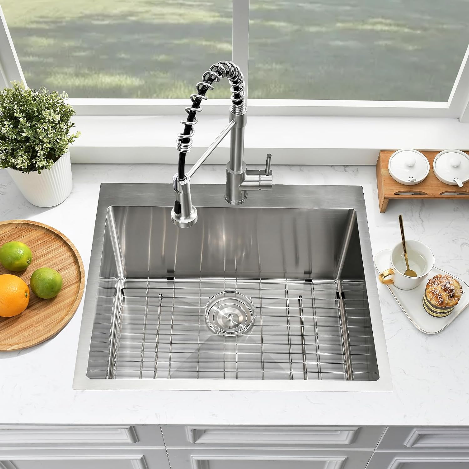 25 Inch Drop In Laundry Sink with Faucet Combo-Bokaiya 25"x22"x13" Stainless Steel Laundry Utility Room Sink 16 Gauge Deep Single Bowl Drop In Kitchen Sink
