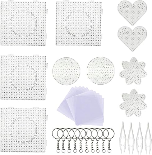 Seasonsky - Paquete de 10 tableros de cuentas fusibles de 0.197 in (0.197 in), cuadrados, redondos, grandes, de plástico transparente, con 6 pinzas