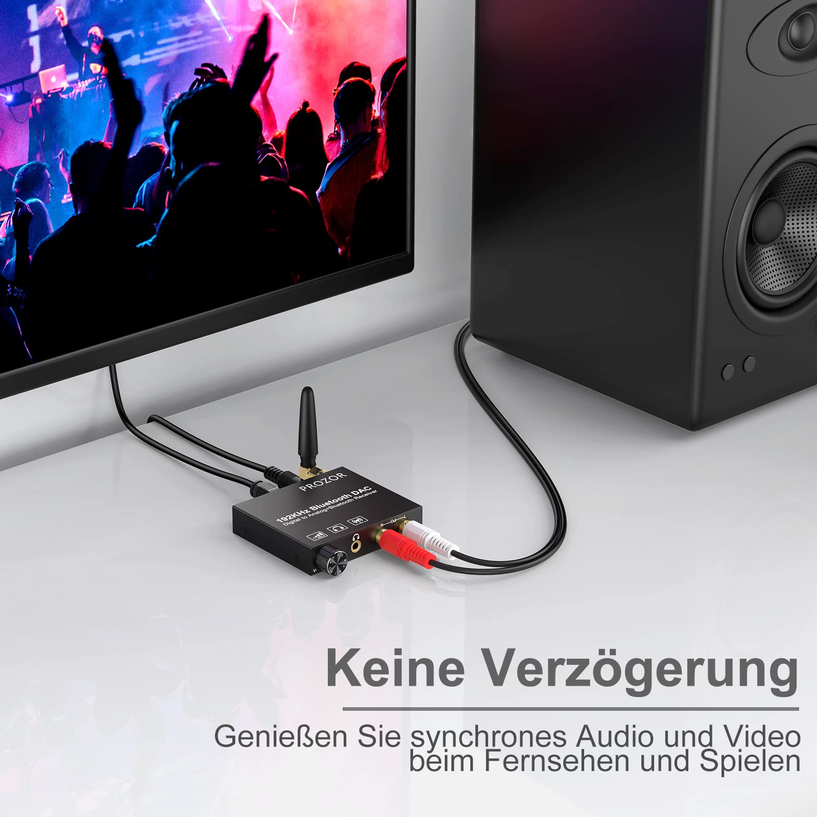 PROZOR Bluetooth Empfänger DAC Optisch Bluetooth Audio Adapter für Stereoanlage Heimkino, Bluetooth Receiver DA Wandler mit Aux Klinke RCA, mit Lautstärkeregler