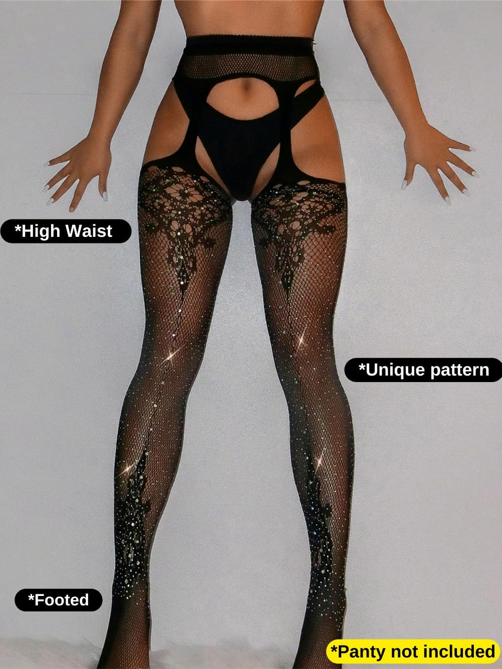 ChiaoLezhee Glitter Rhinestone Lingerie, Sparkly Tights, Fit 0-14, Womens Exotic Bodystocking Mesh Stockings Wear Dancer