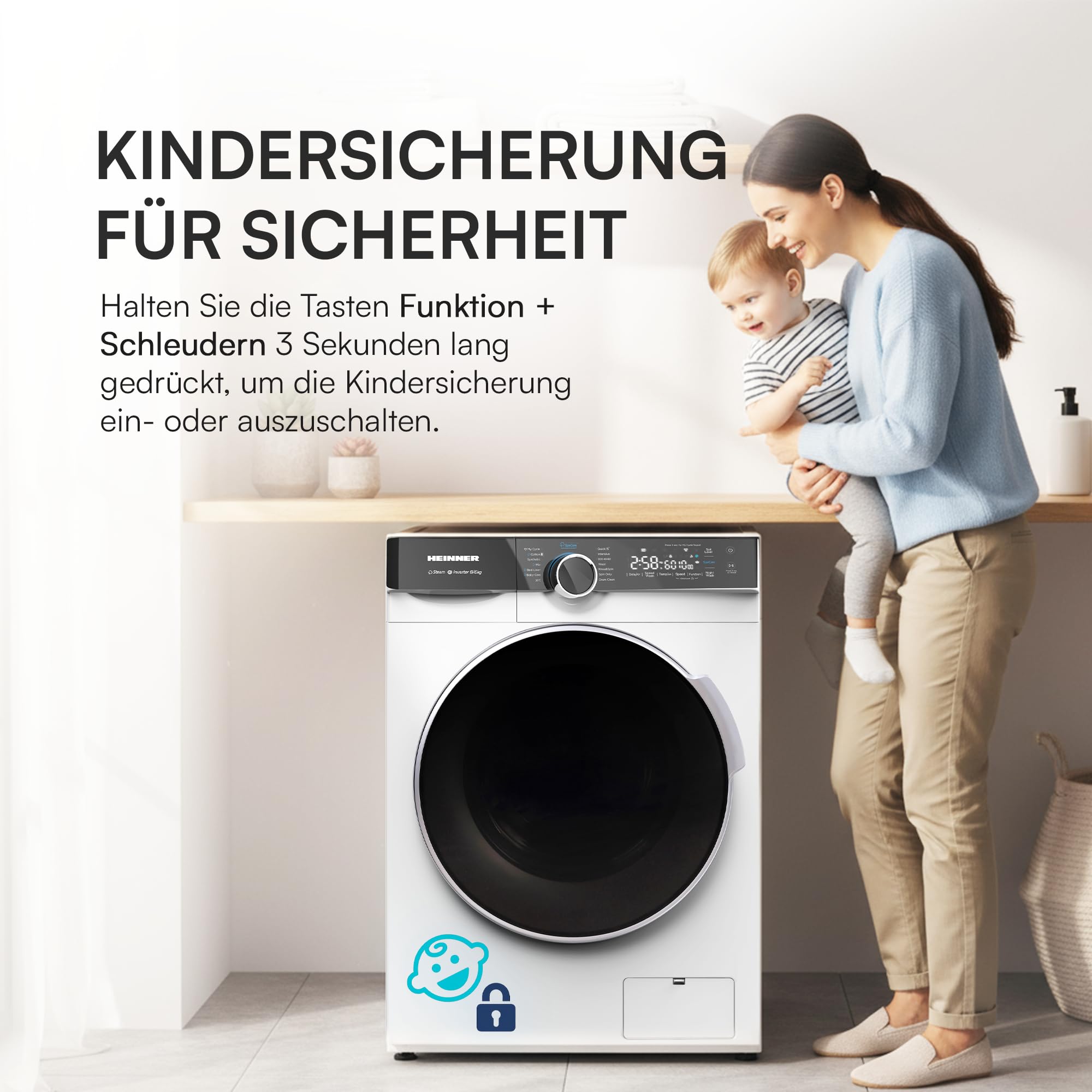 HWDM-M814IVKA Waschtrockner Combo – 8 kg Waschen/6 kg Trocknen, 1400 U/min, 15 Programme, LED-Touch-Display, Inox-Finish, Energieklasse A, 5 Jahre Garantie (8/6 kg) (8/6 kg)