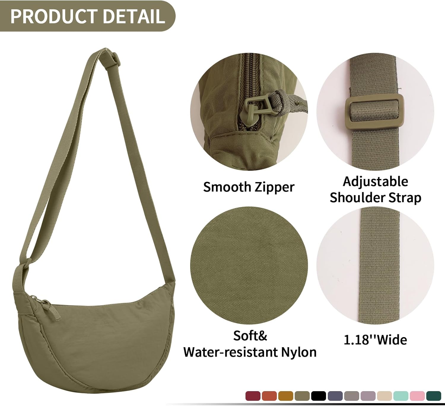 Nylon Crescent Crossbody Bag for Women Purses Trendy Men,Small Travel Sling Bag Hobo - Image 4