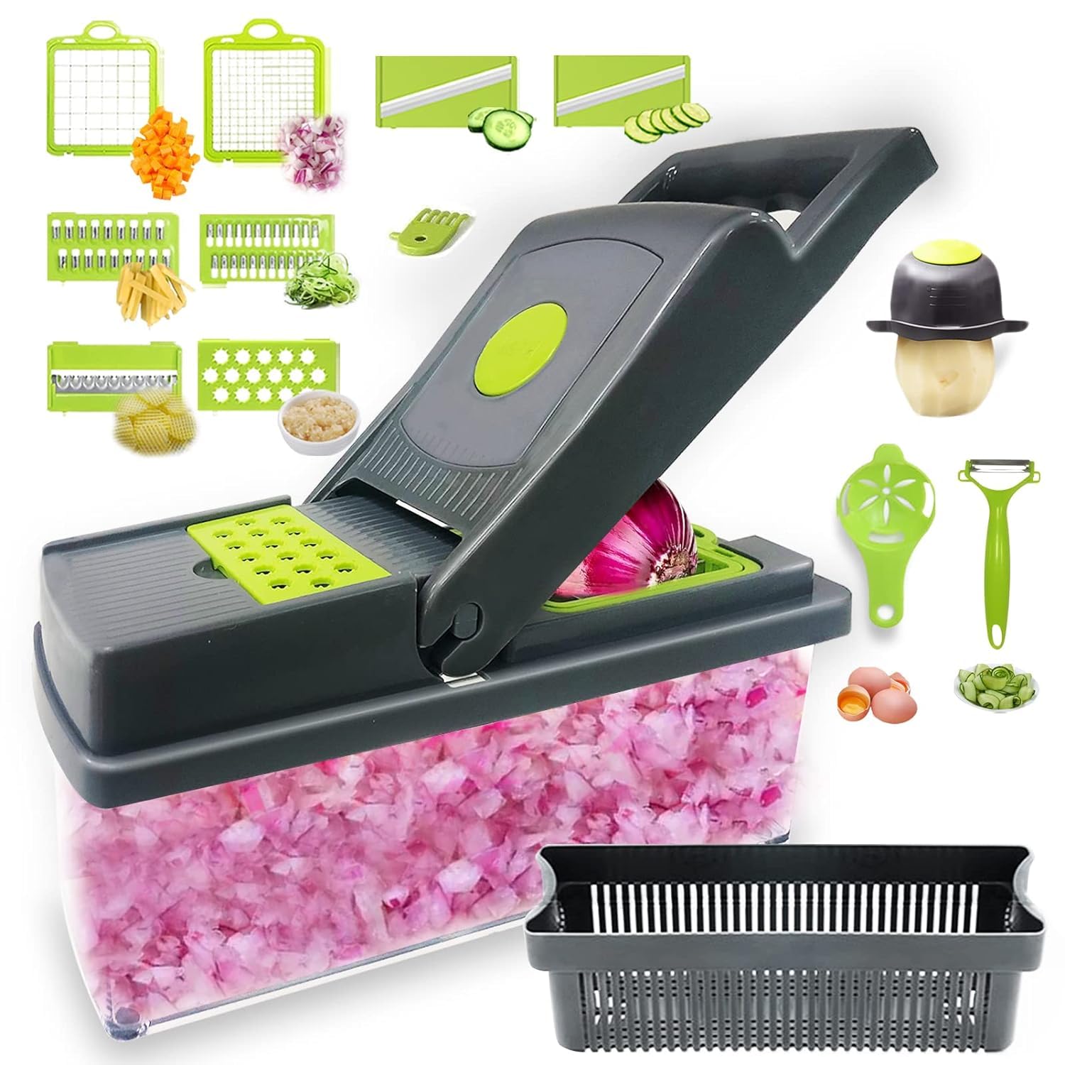 KRIVAZ Vegetable Chopper Mandoline Slicer Cutter Chopper and Grater 14