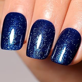 Navy Blue Gel Nail Polish, 0.54 Fl Oz Glitter Navy Blue Gel Polish UV/LED Soak Off Nail Polish for Autumn and Winter