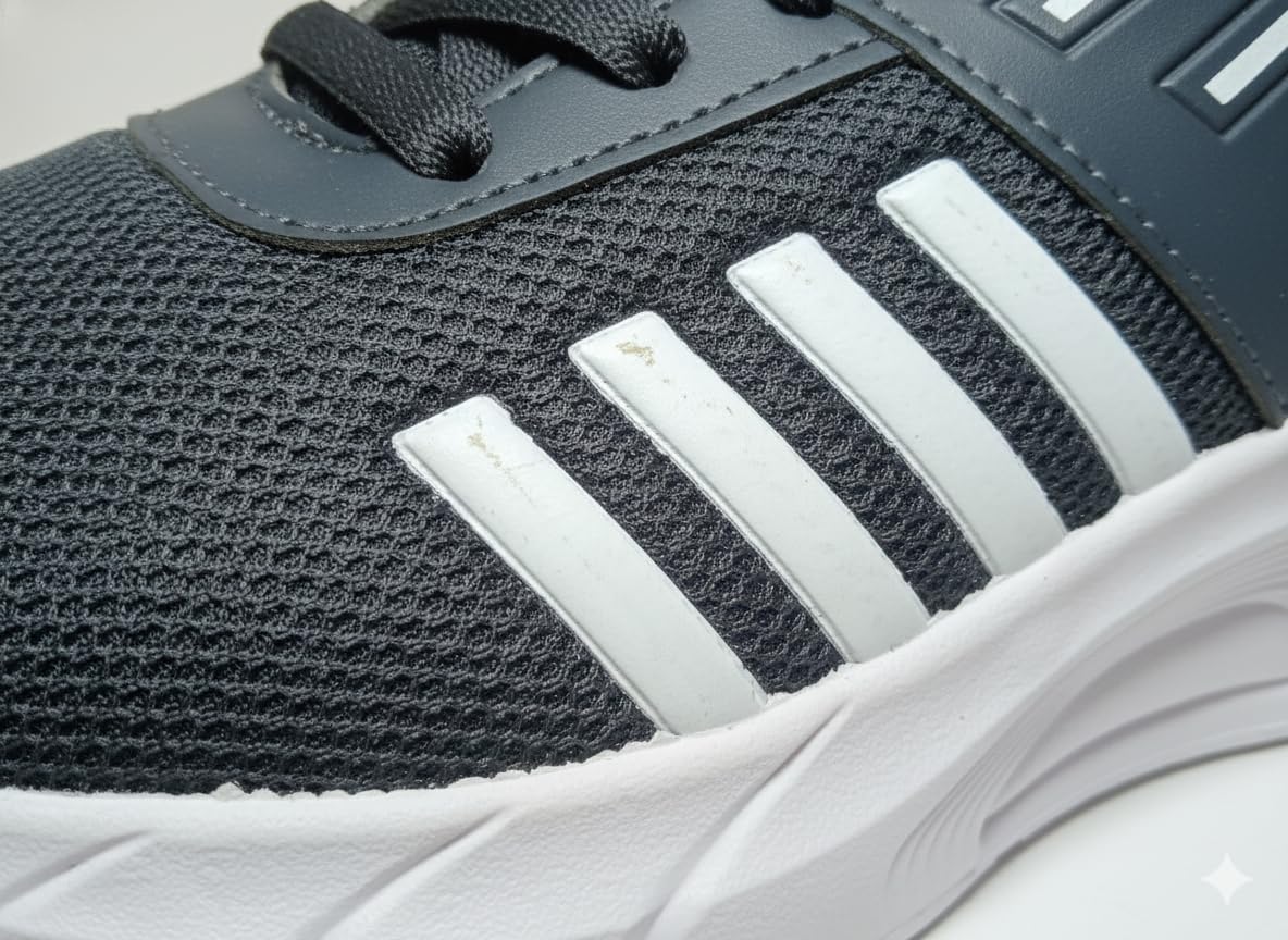 AIR Prime Men's Sports Running Shoes, Grey with White Stripes, Mesh Upper, Cushioned Sole, Lace-Up Athletic Sneakers (UK Footwear Size System, Adult, Men, Numeric, Medium, 10) 2