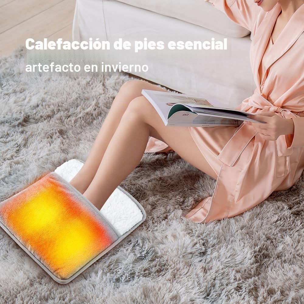 Calentador de Pies, 30 x 30cm Calienta Pies Electrico USB, Temperatura Costante di 55°C Pies Calientapiés de Calentamiento Rápid, Gris Zapatillas Eléctricas para Mujeres Hombres Invierno