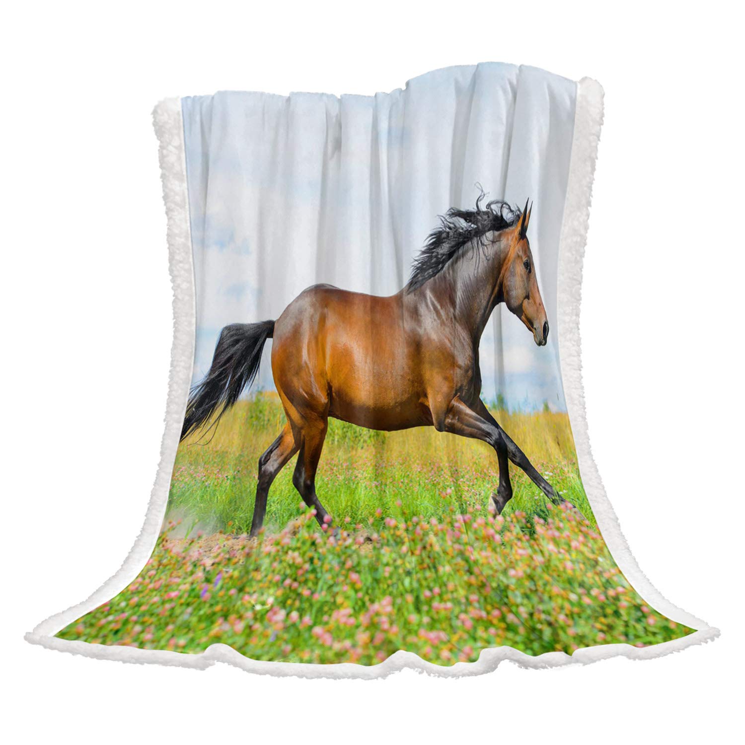 Manta de forro polar 3D de caballo, ideal para sofá de cama, ideal para niños y adultos, 49 x 59 cm, color beige 39