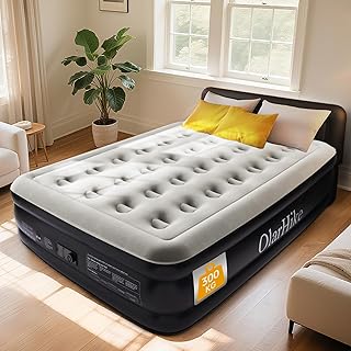 OlarHike Inflatable Mattress, Air Bed Double with Built-in Electric Pump, King Size Blow Up Self Inflating Guest Airbed with Flocked Surface for Camping or Home Use, 190cm L x 140cm W x 46cm H(Black)