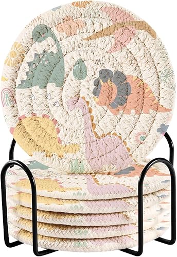 Coasters Absorbant and Holder Set of 6 Coasters for Drinks Table Coasters Posavasos para Mesa Cute Dinosaur